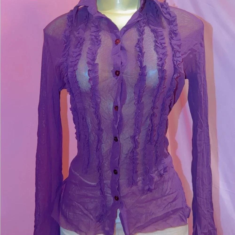 Fuzzi Sheer Purple Ruffle Blouse - Picture 2 of 4